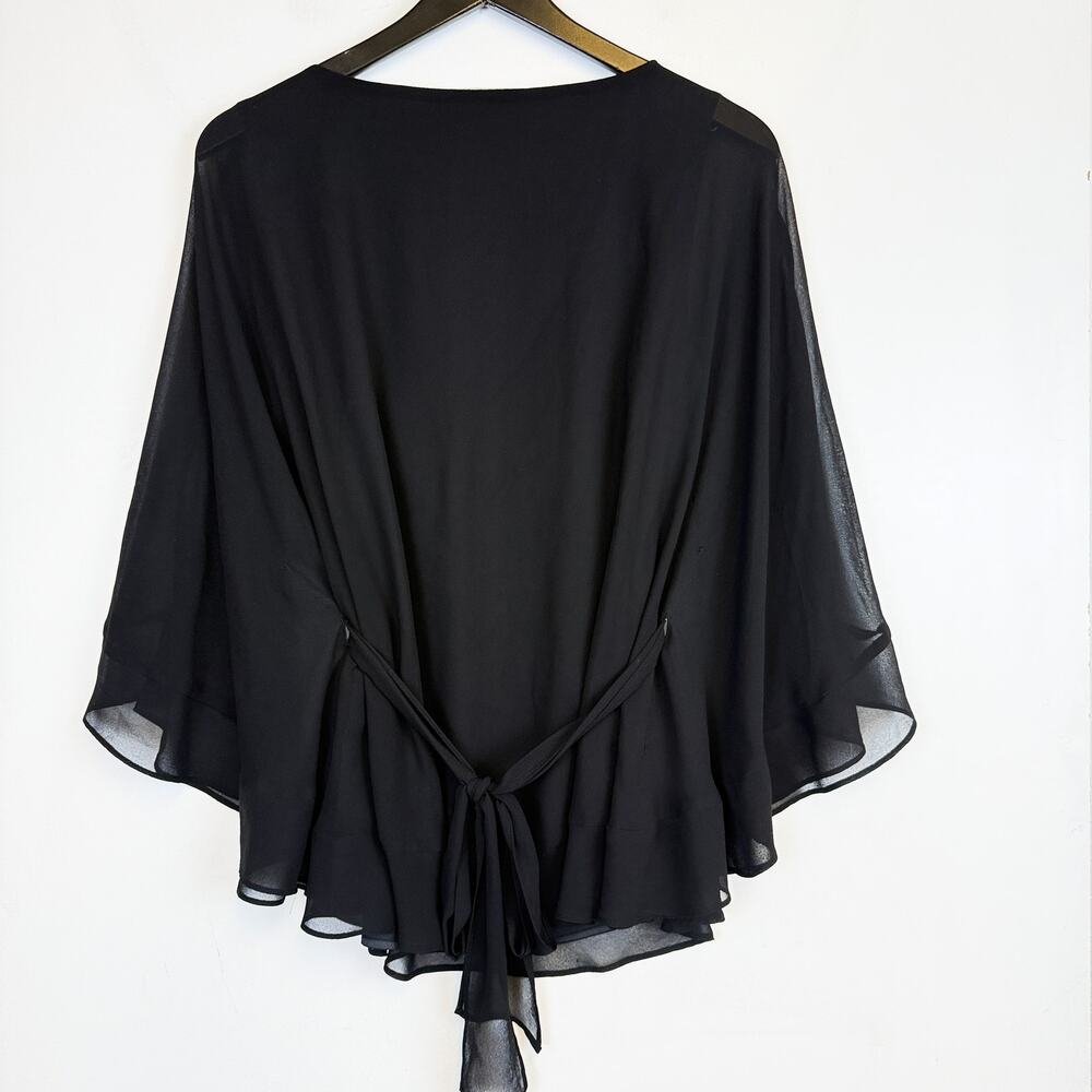 White House Black Market Chiffon Poncho Belted VNeck Blouse Bat Wing - L - Picture 6 of 9